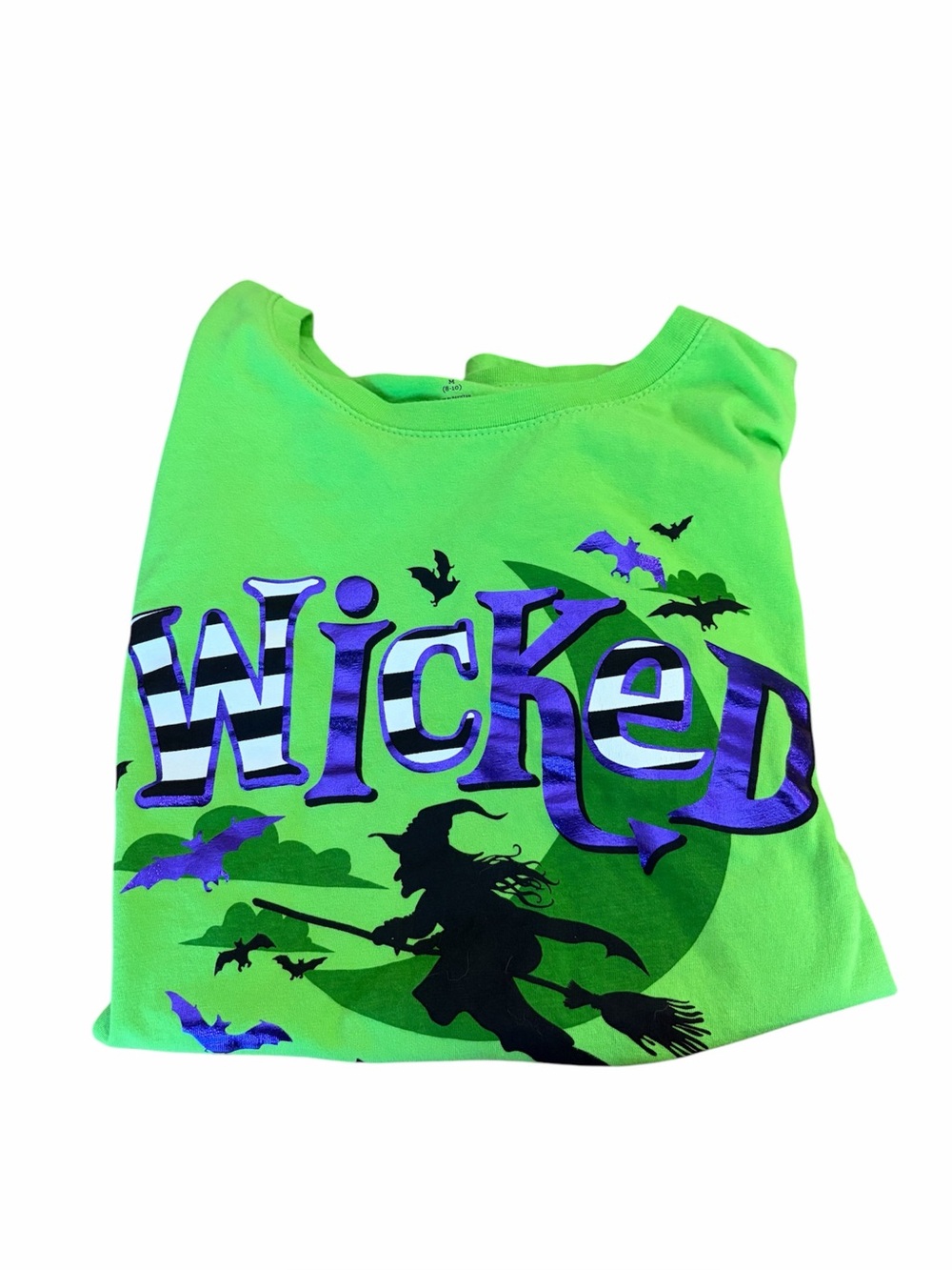 Wicked Witch Metallic Bat Print Lime Green Cotton Tee